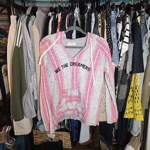 Pink and Gray Striped Hoodie